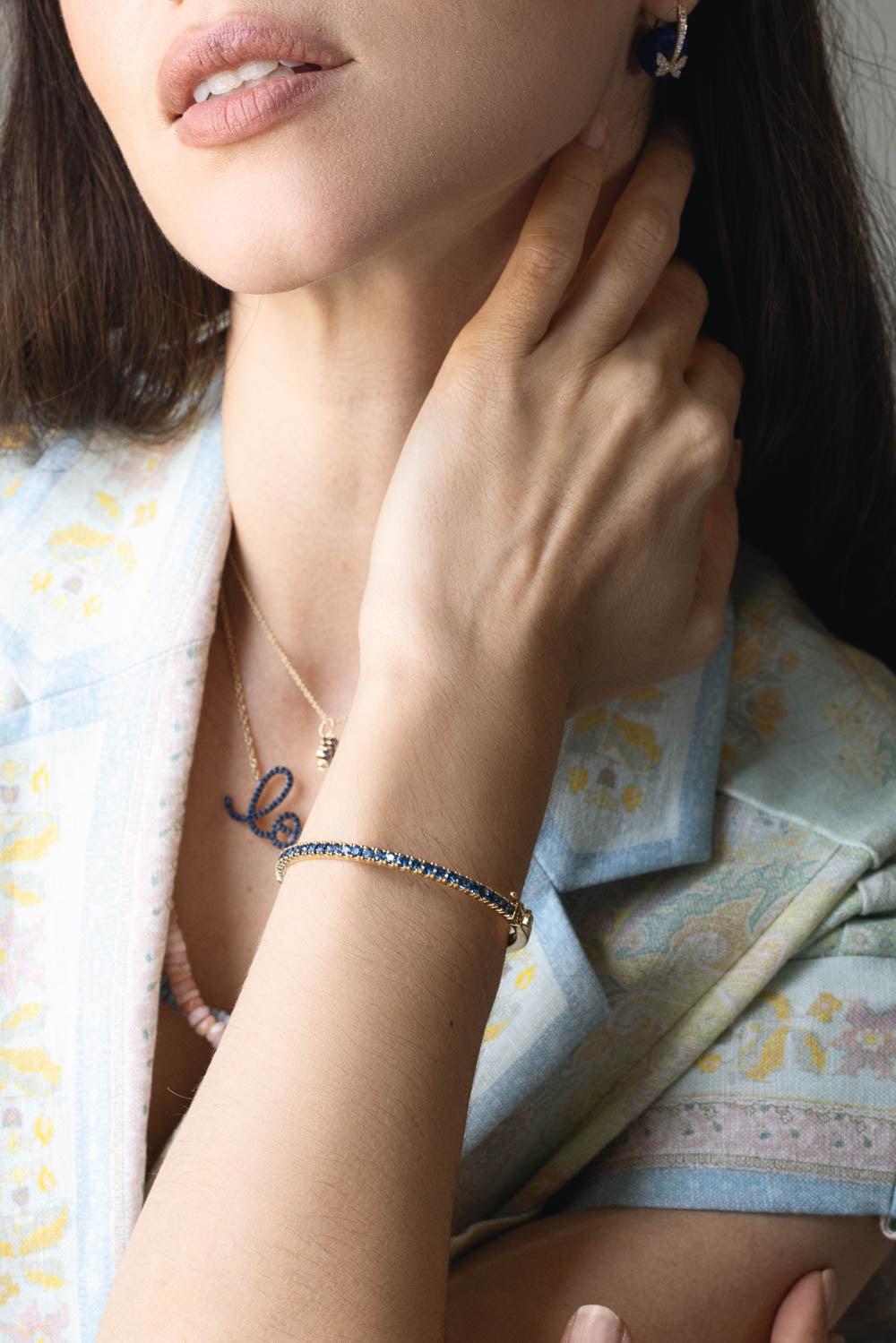 SYDNEY EVAN-Blue Sapphire Bangle Bracelet-YELLOW GOLD