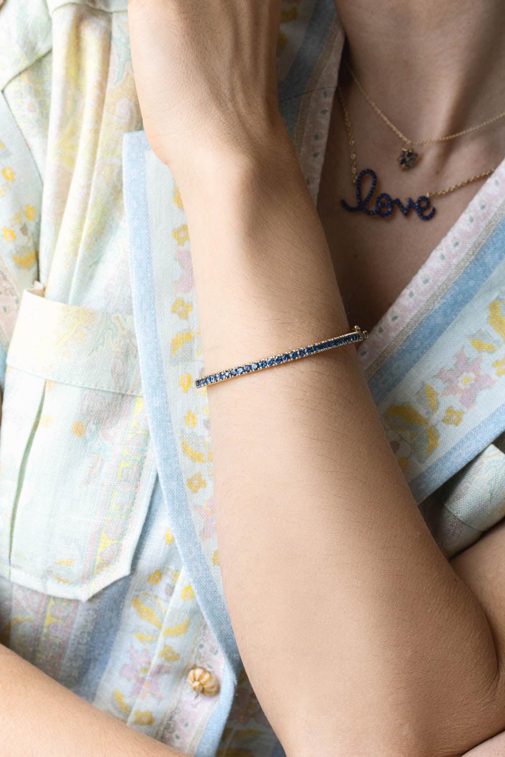 SYDNEY EVAN-Blue Sapphire Bangle Bracelet-YELLOW GOLD