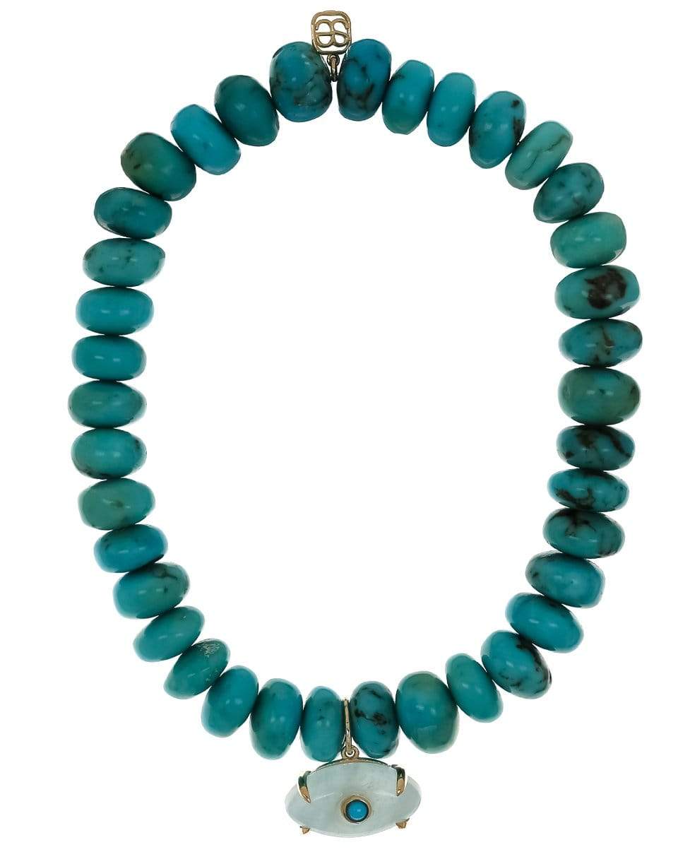 SYDNEY EVAN-Chalcedony Evil Eye Charm Turquoise Bead Bracelet-YELLOW GOLD