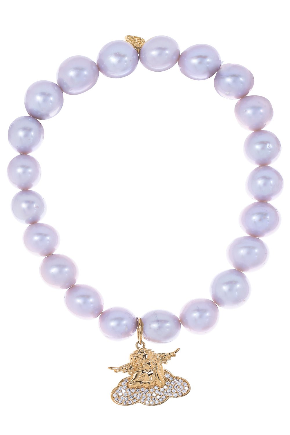 SYDNEY EVAN-Cherub Cloud Pearl Charm Bracelet-YELLOW GOLD