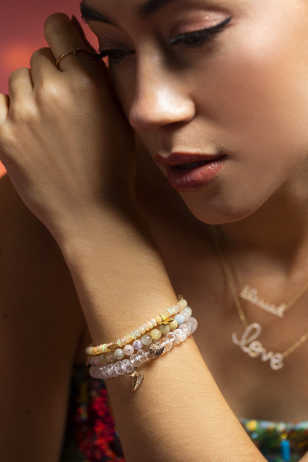 SYDNEY EVAN-Clam Shell Charm Bead Bracelet-YELLOW GOLD