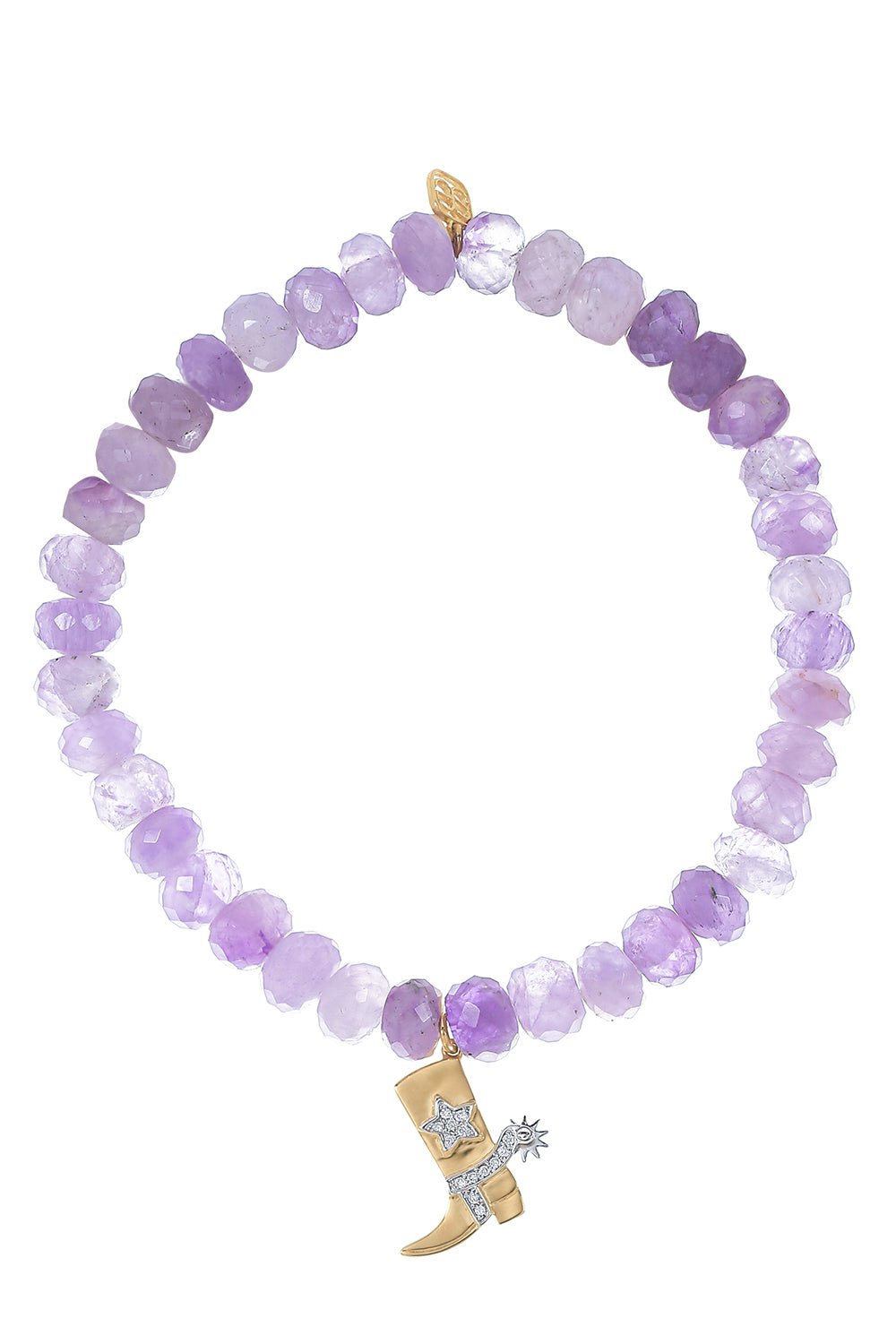 SYDNEY EVAN-Cowboy Boot Amethyst Charm Bracelet-YELLOW GOLD