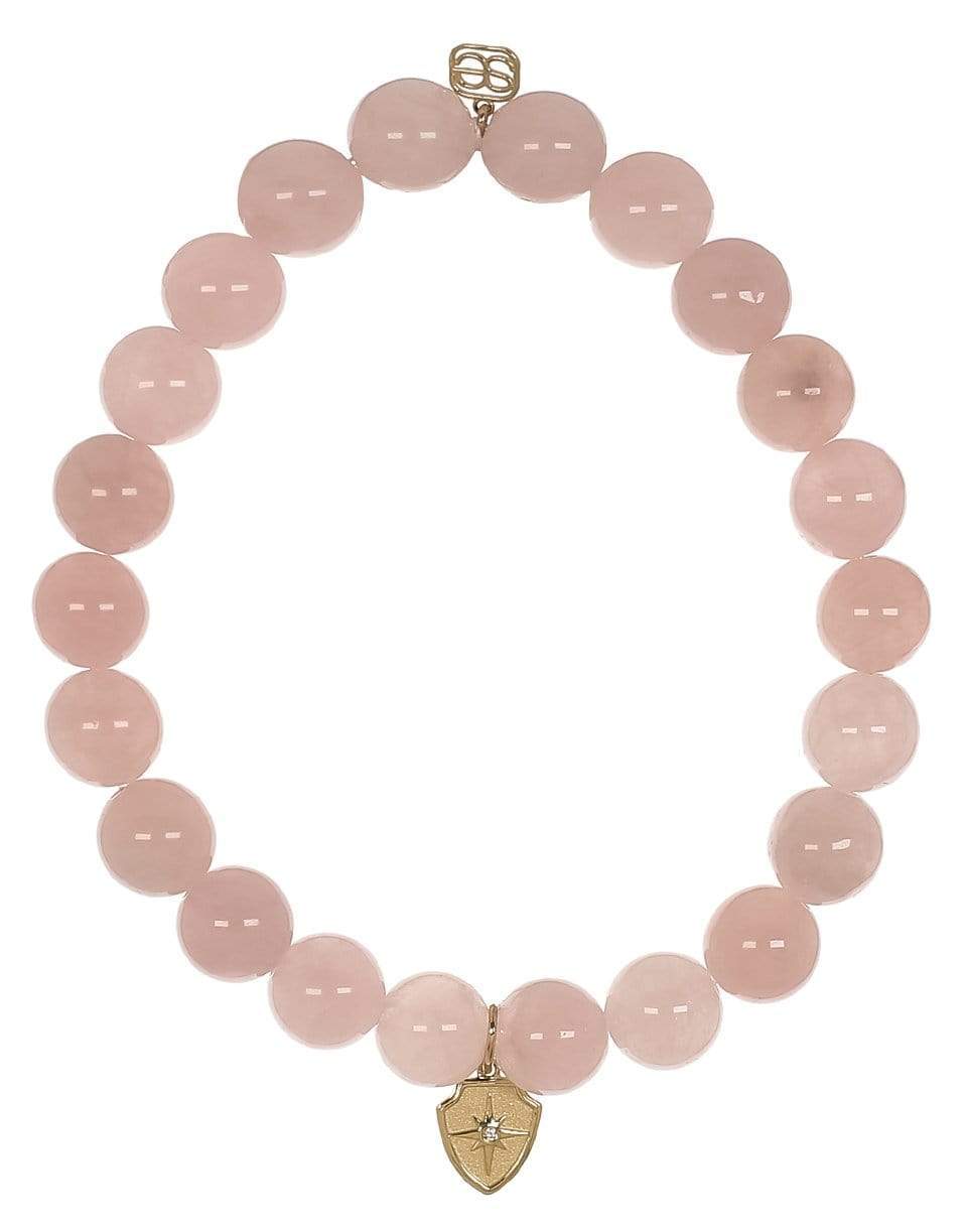 SYDNEY EVAN-Crest Charm Rose Quartz Bracelet-YELLOW GOLD
