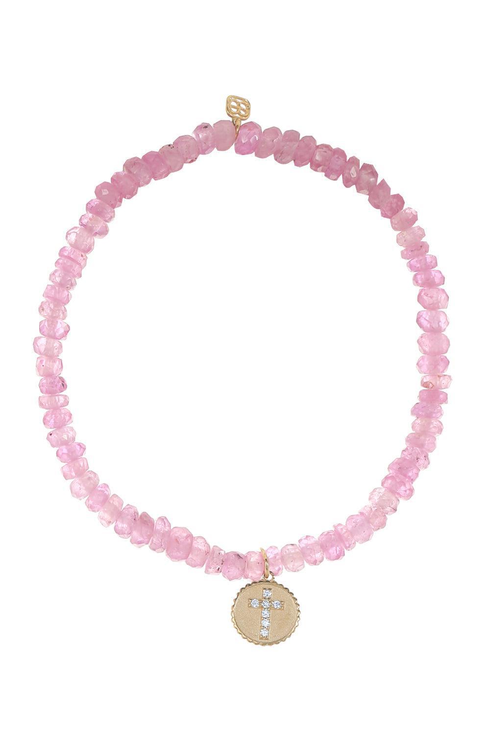 Cross Coin Pink Sapphire Charm Bracelet-YELLOW GOLD-JEWELRYFINE JEWELBRACELET O-SYDNEY EVAN