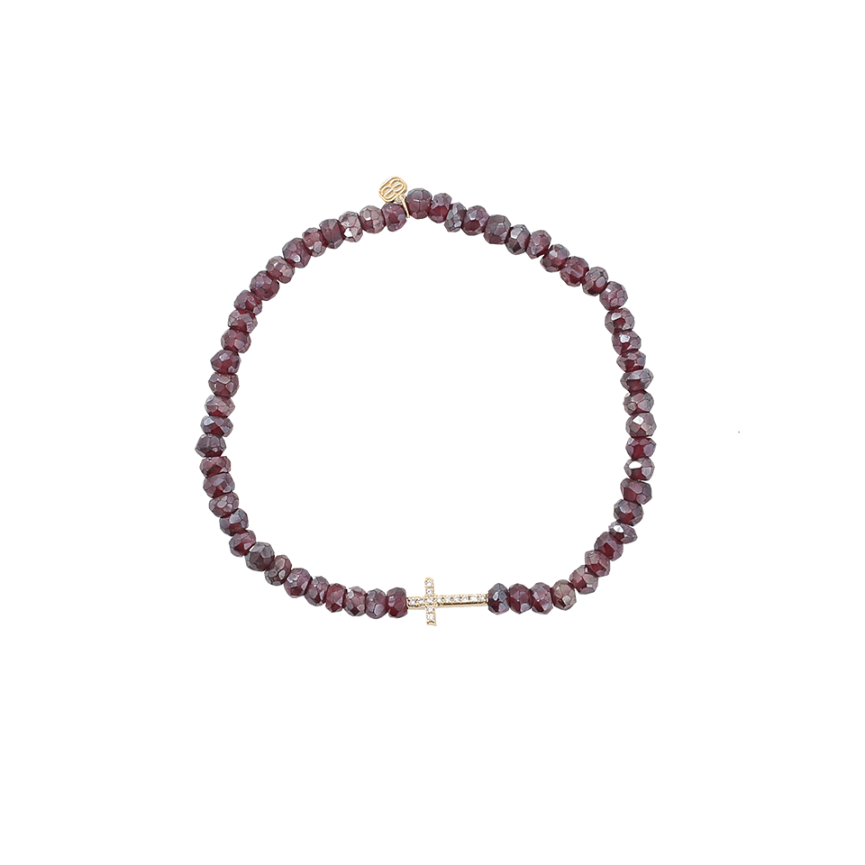 SYDNEY EVAN-Diamond Cross Rhodolite Garnet Beaded Bracelet-YELLOW GOLD