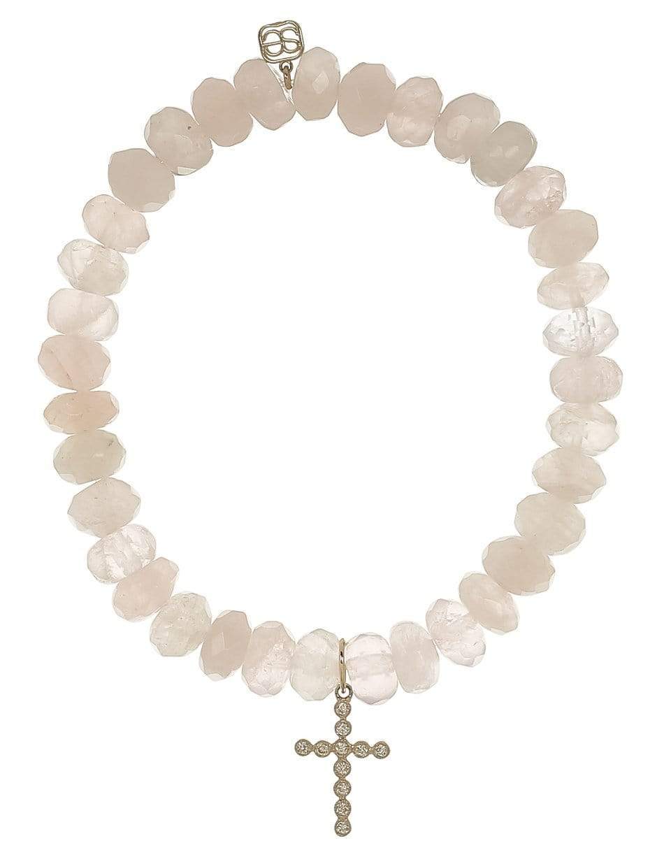 SYDNEY EVAN-Diamond Cross Rose Quartz Bracelet-YELLOW GOLD