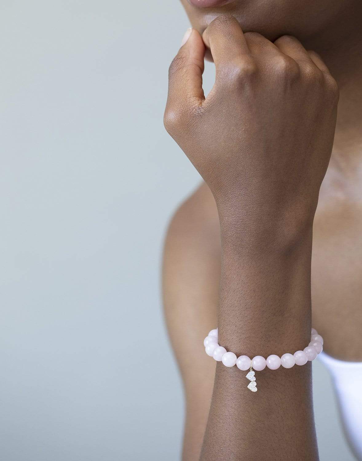 SYDNEY EVAN-Diamond Double Heart Rose Quartz Bracelet-YELLOW GOLD