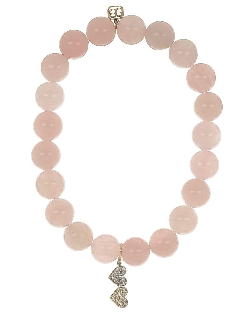 SYDNEY EVAN-Diamond Double Heart Rose Quartz Bracelet-YELLOW GOLD