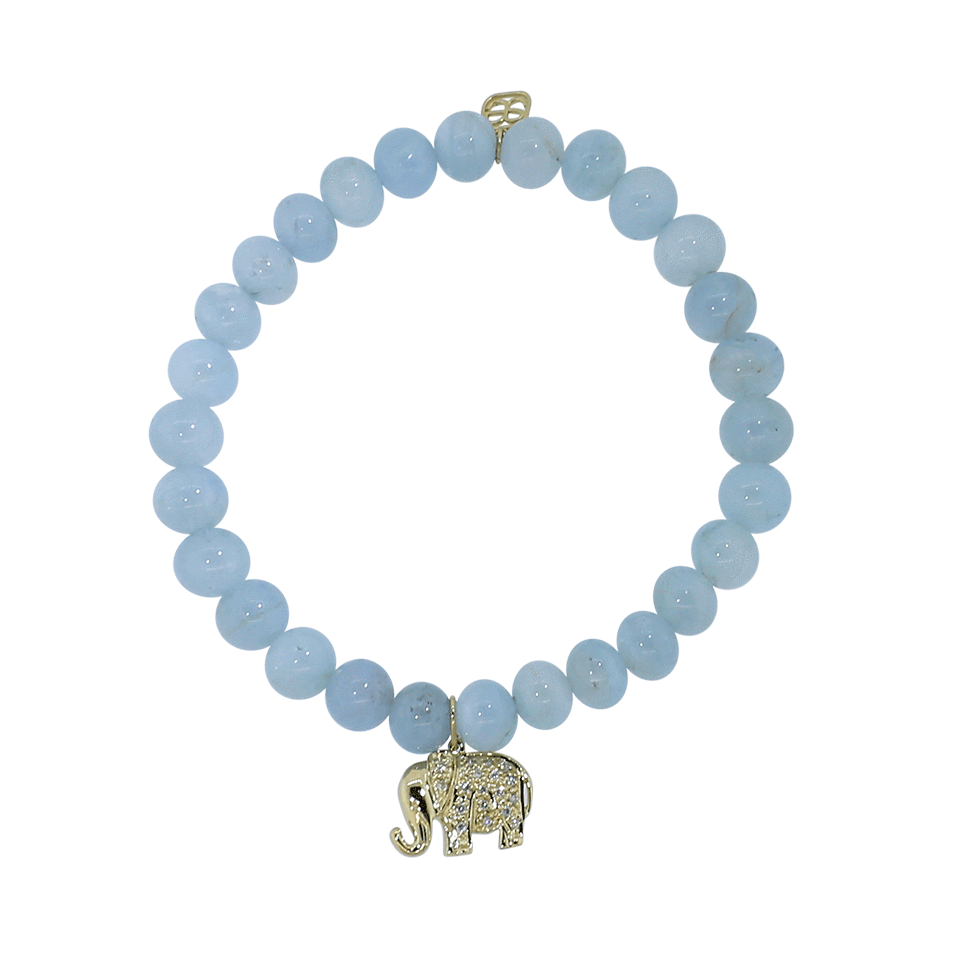 SYDNEY EVAN-Diamond Elephant Aquamarine Beaded Bracelet-YELLOW GOLD