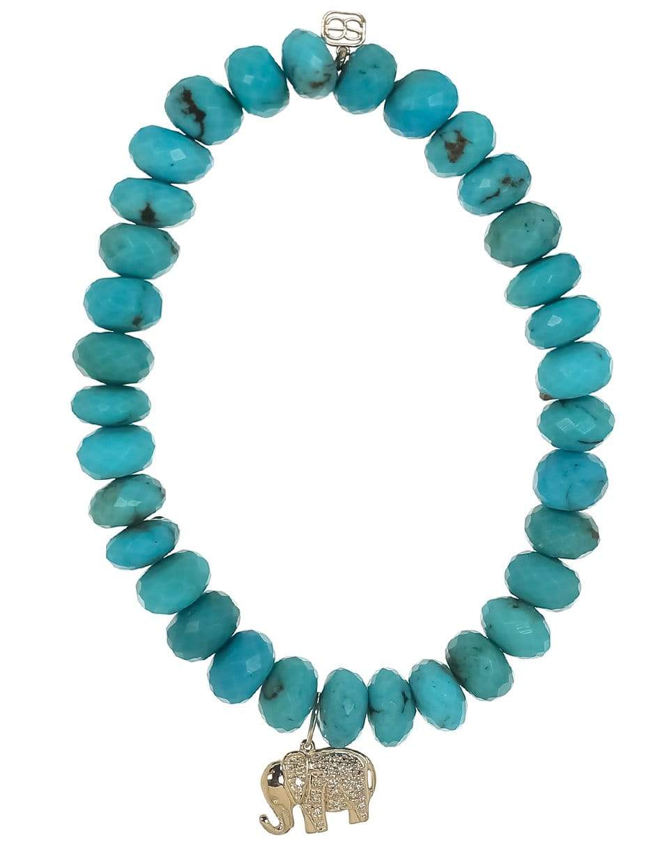 SYDNEY EVAN-Diamond Elephant Turquoise Bead Bracelet-YELLOW GOLD