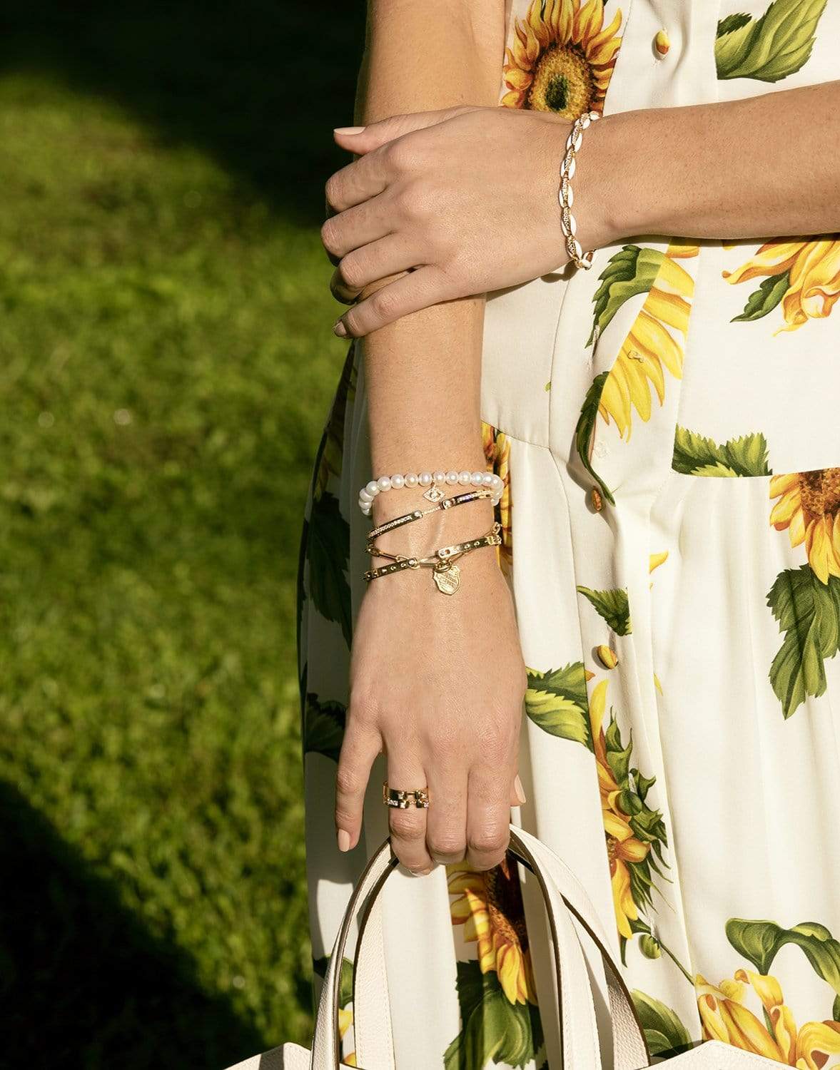 SYDNEY EVAN-Diamond Evil Eye Pearl Bead Bracelet-YELLOW GOLD