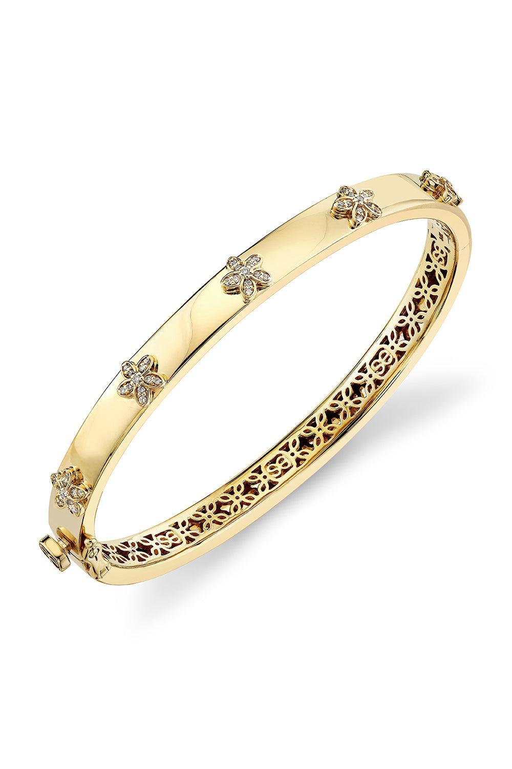 Diamond Flower Bangle Bracelet-YELLOW GOLD-JEWELRYFINE JEWELBRACELET O-SYDNEY EVAN
