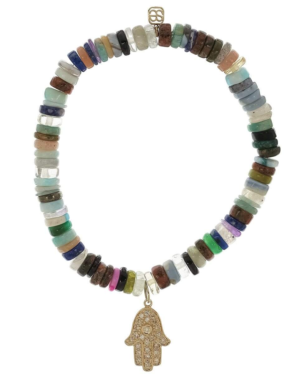 SYDNEY EVAN-Diamond Hamsa Multi Color Beaded Bracelet-YELLOW GOLD