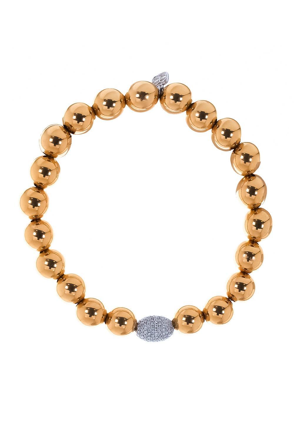 Diamond Medium Oval Beaded Bracelet-YELLOW GOLD-JEWELRYFINE JEWELBRACELET O-SYDNEY EVAN