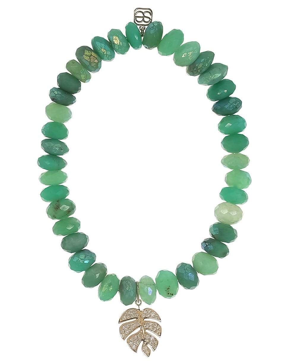 SYDNEY EVAN-Diamond Monstera Chrysoprase Bead Bracelet-YELLOW GOLD