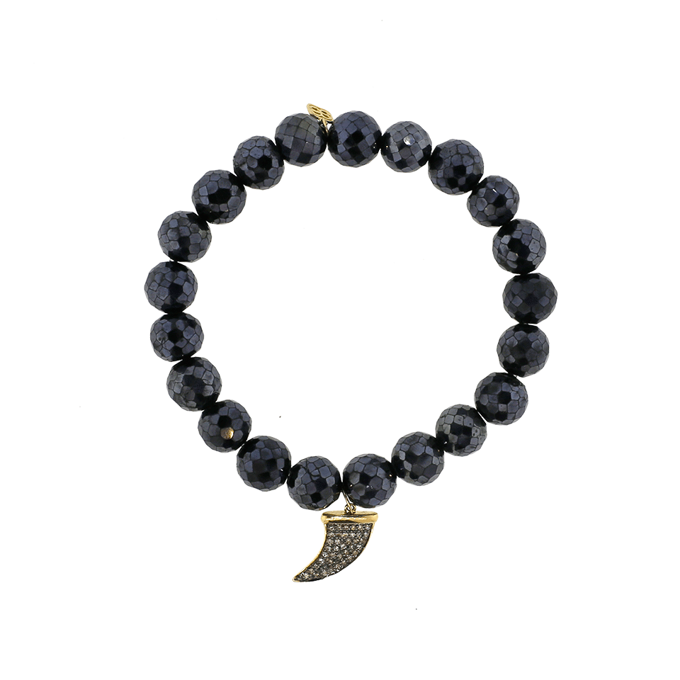 SYDNEY EVAN-Diamond Pave Horn Black Spinel Beaded Bracelet-YELLOW GOLD