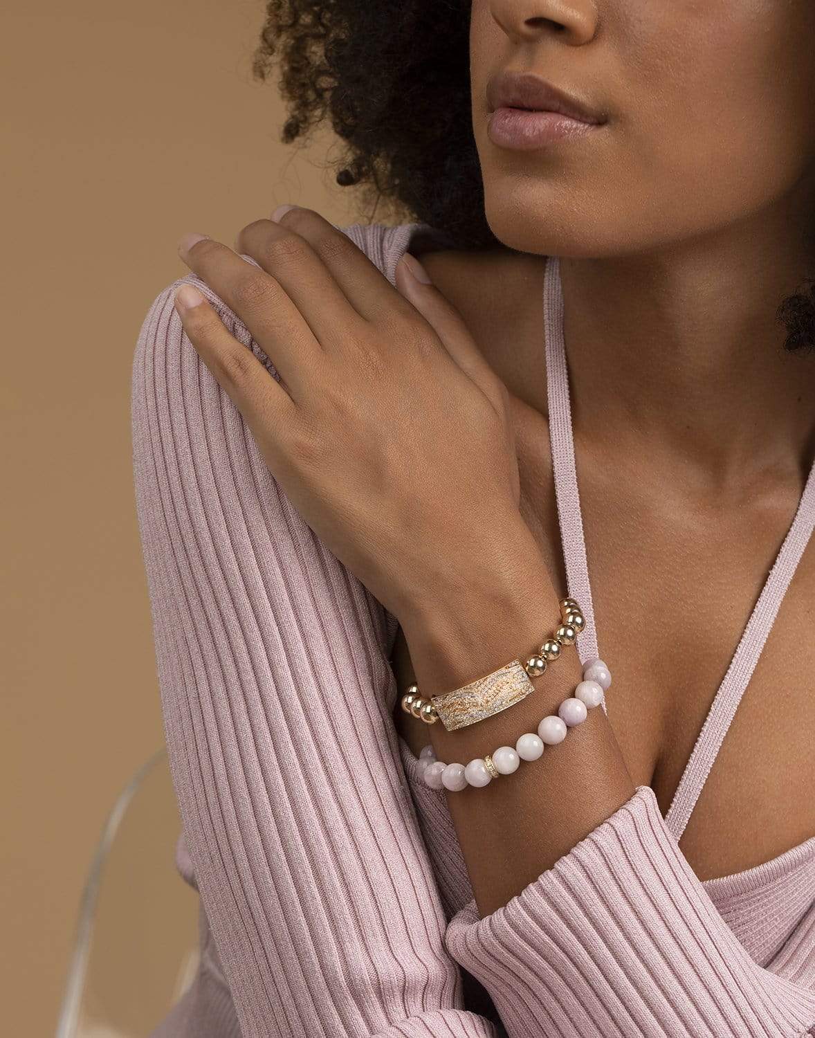 SYDNEY EVAN-Diamond Rondelle Kunzite Bracelet-YELLOW GOLD