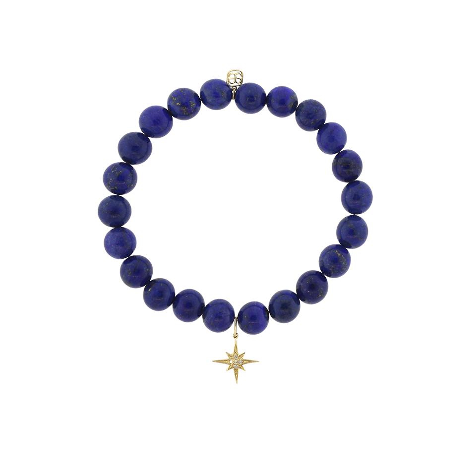 SYDNEY EVAN-Diamond Starburst Lapis Beaded Bracelet-YELLOW GOLD