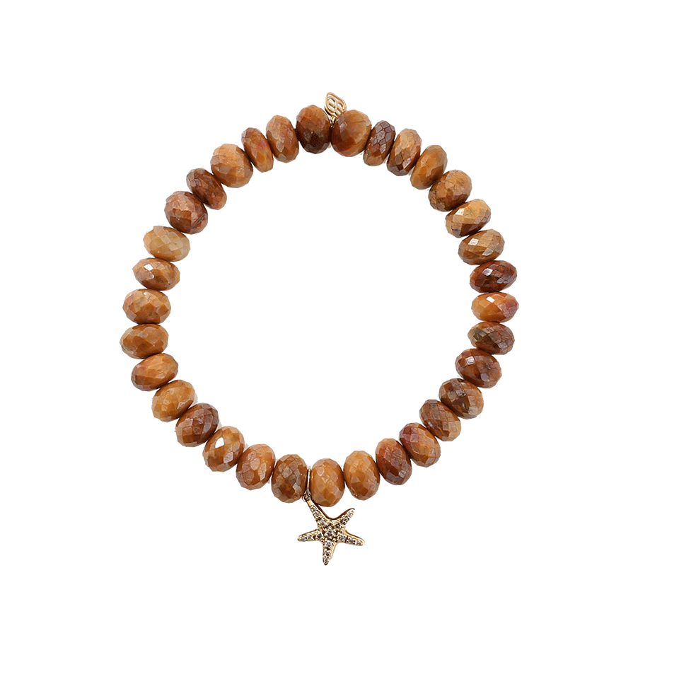 SYDNEY EVAN-Diamond Starfish Tiger Eye Beaded Bracelet-YELLOW GOLD