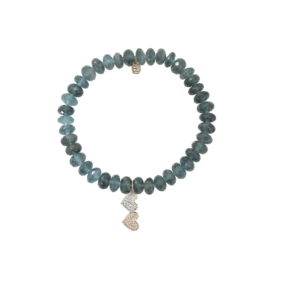 SYDNEY EVAN-Double Heart Dark Aquamarine Beaded Bracelet-YELLOW GOLD