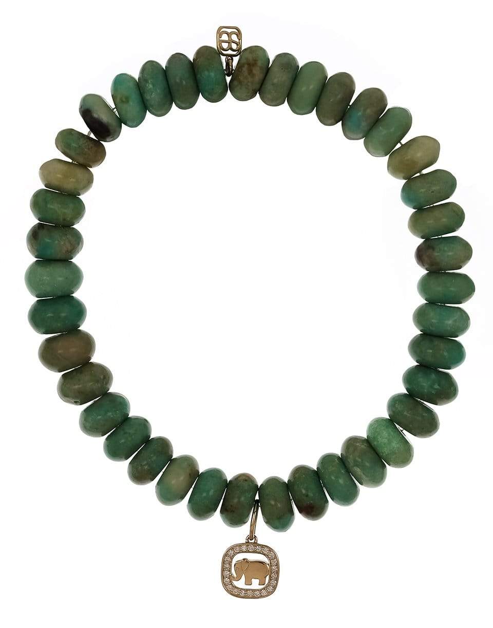 SYDNEY EVAN-Elephant Charm Natural Turquoise Bead Bracelet-YELLOW GOLD
