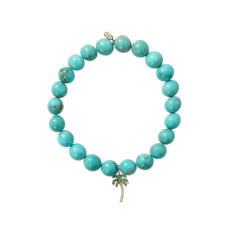 SYDNEY EVAN-Emerald Palm Tree Beaded Bracelet-YELLOW GOLD