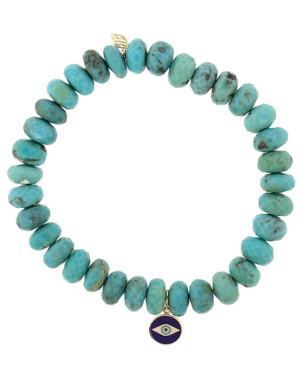 SYDNEY EVAN-Enamel Evil Eye Turquoise Bead Bracelet-YELLOW GOLD