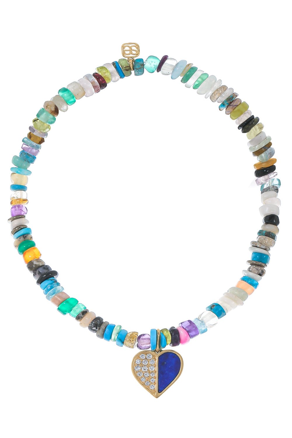 SYDNEY EVAN-Enamel Heart Heishi Charm Bracelet-YELLOW GOLD
