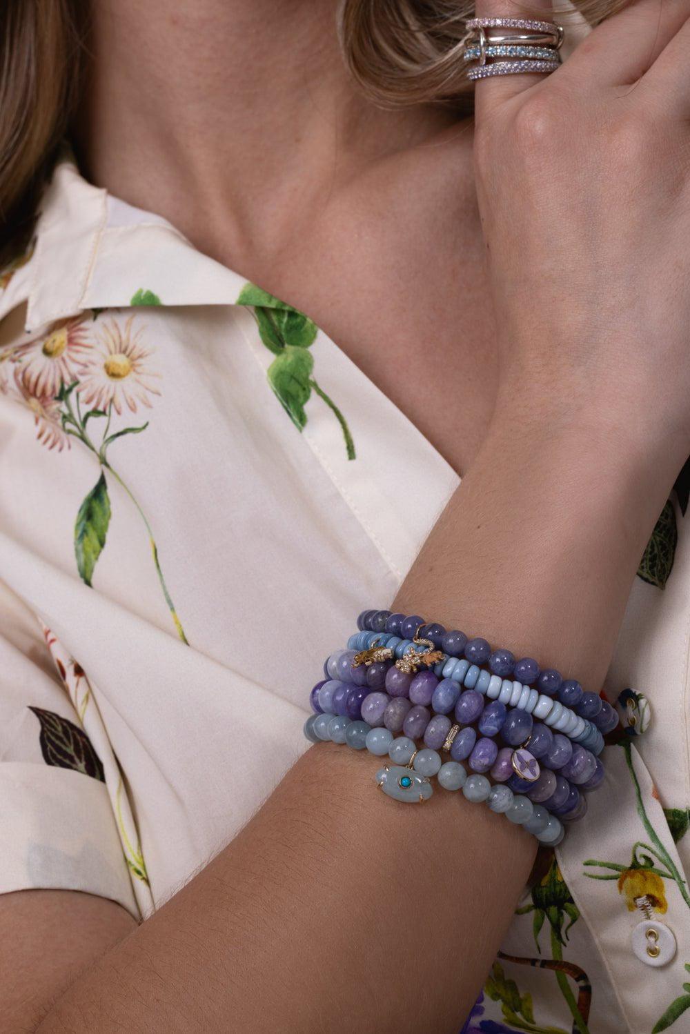 SYDNEY EVAN-Evil Eye Aquamarine Charm Bracelet-YELLOW GOLD