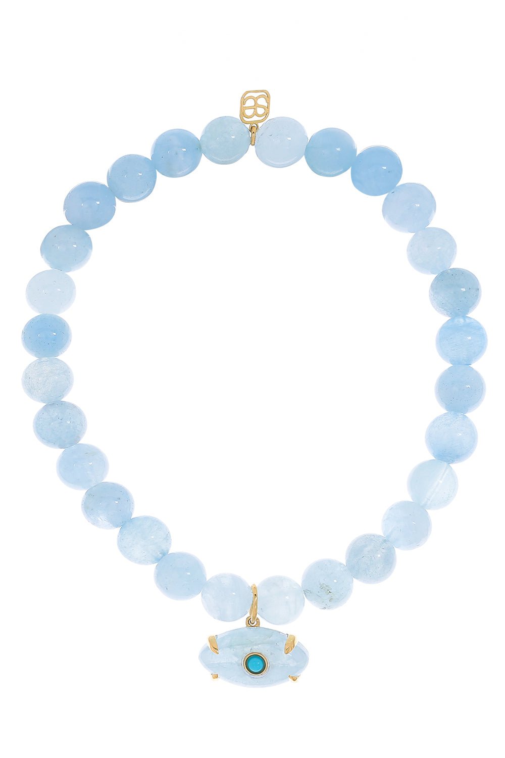 SYDNEY EVAN-Evil Eye Aquamarine Charm Bracelet-YELLOW GOLD