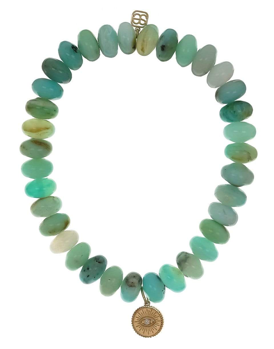 SYDNEY EVAN-Evil Eye Coin Charm Opal Bead Bracelet-YELLOW GOLD