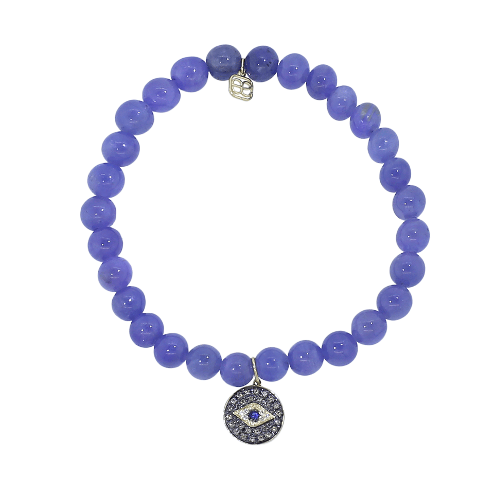 SYDNEY EVAN-Evil Eye Disc Blue Tanzanite Beaded Bracelet-YELLOW GOLD