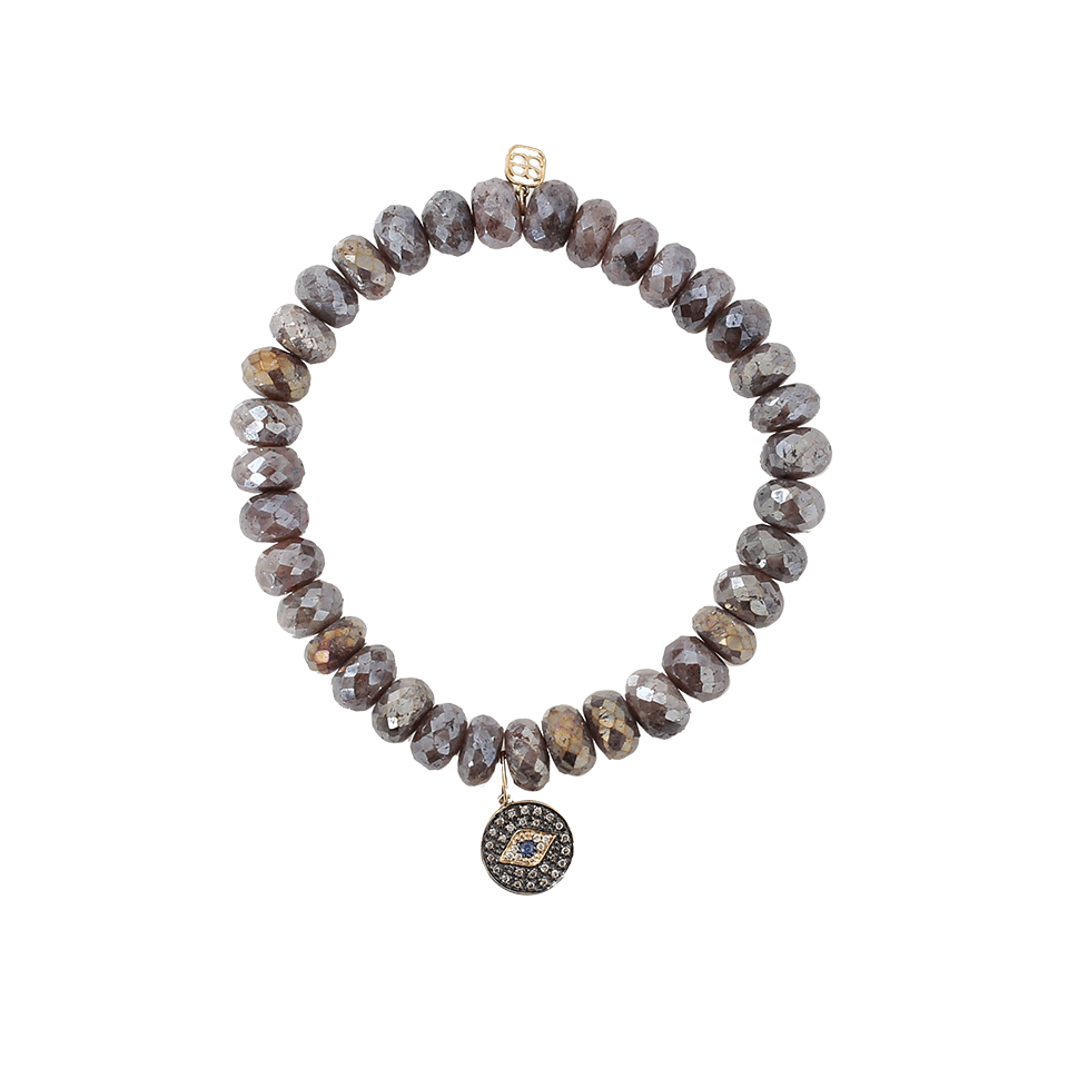 SYDNEY EVAN-Evil Eye Grey Quartz Beaded Bracelet-YELLOW GOLD