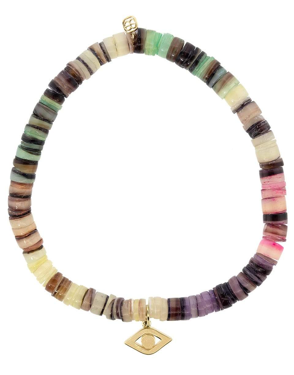 SYDNEY EVAN-Evil Eye on Multi Heishi Bracelet-YELLOW GOLD