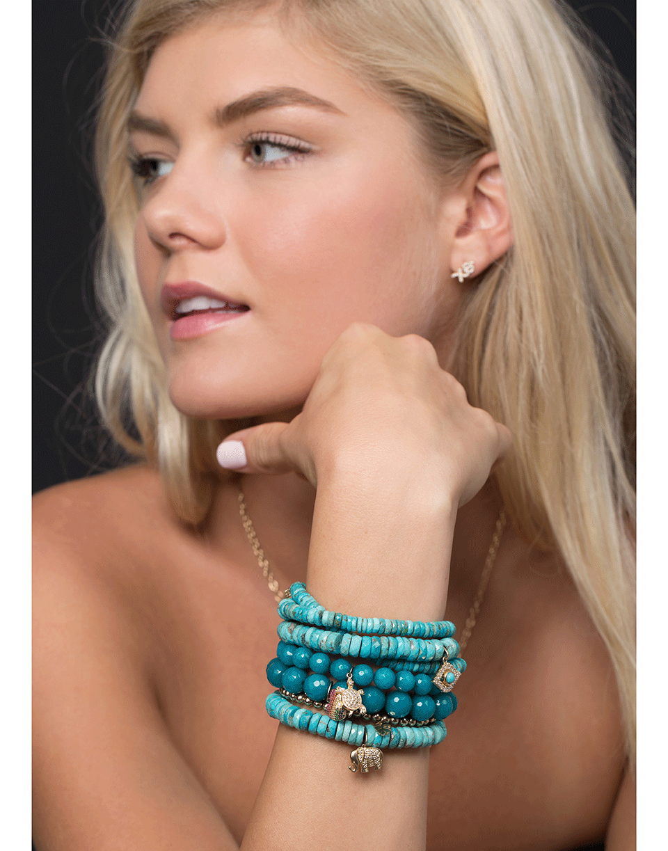 SYDNEY EVAN-Extra Large Evil Eye Turquoise Wrap Bracelet-YELLOW GOLD