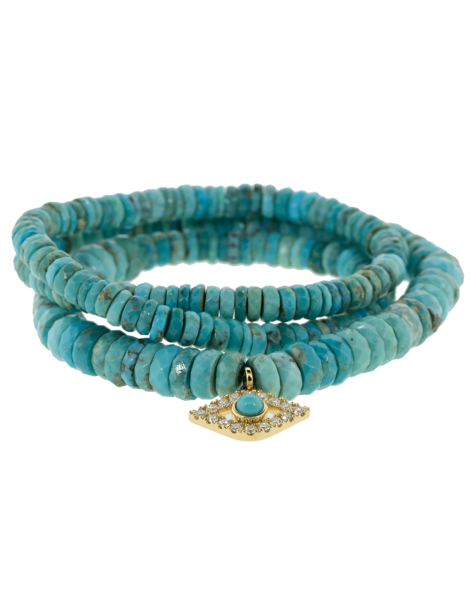 SYDNEY EVAN-Extra Large Evil Eye Turquoise Wrap Bracelet-YELLOW GOLD
