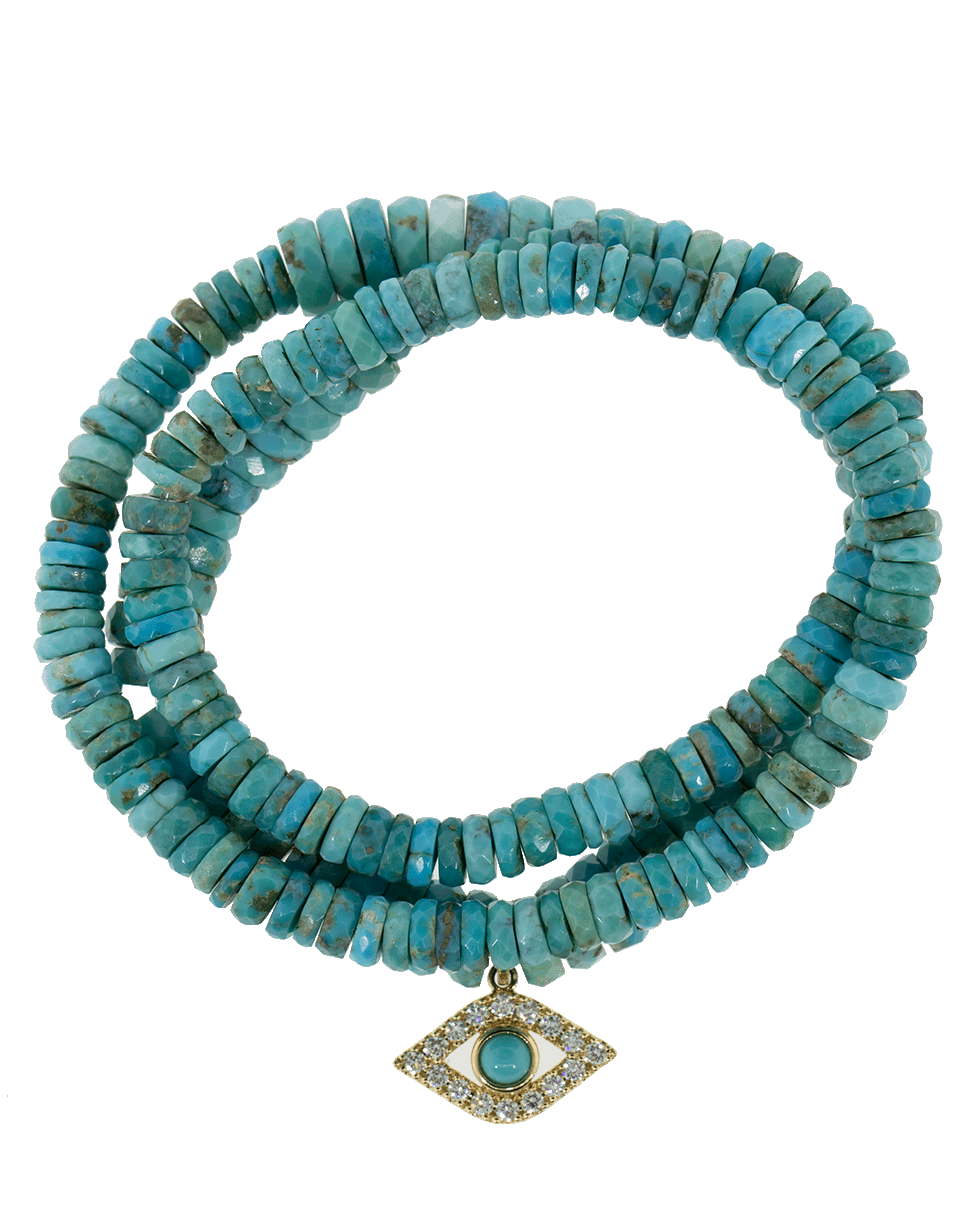 SYDNEY EVAN-Extra Large Evil Eye Turquoise Wrap Bracelet-YELLOW GOLD