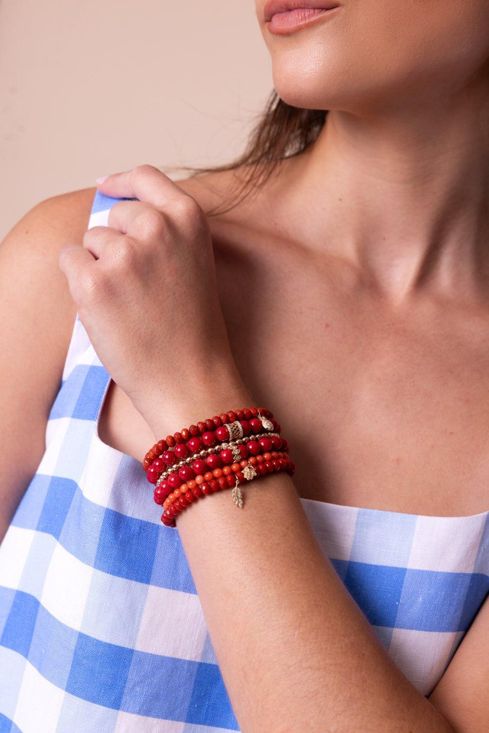 SYDNEY EVAN-Fishnet Rondelle Coral Charm Bracelet-YELLOW GOLD