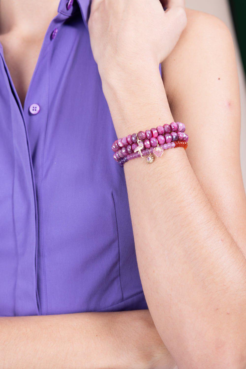 SYDNEY EVAN-Flamingo Red Moonstone Charm Bracelet-YELLOW GOLD
