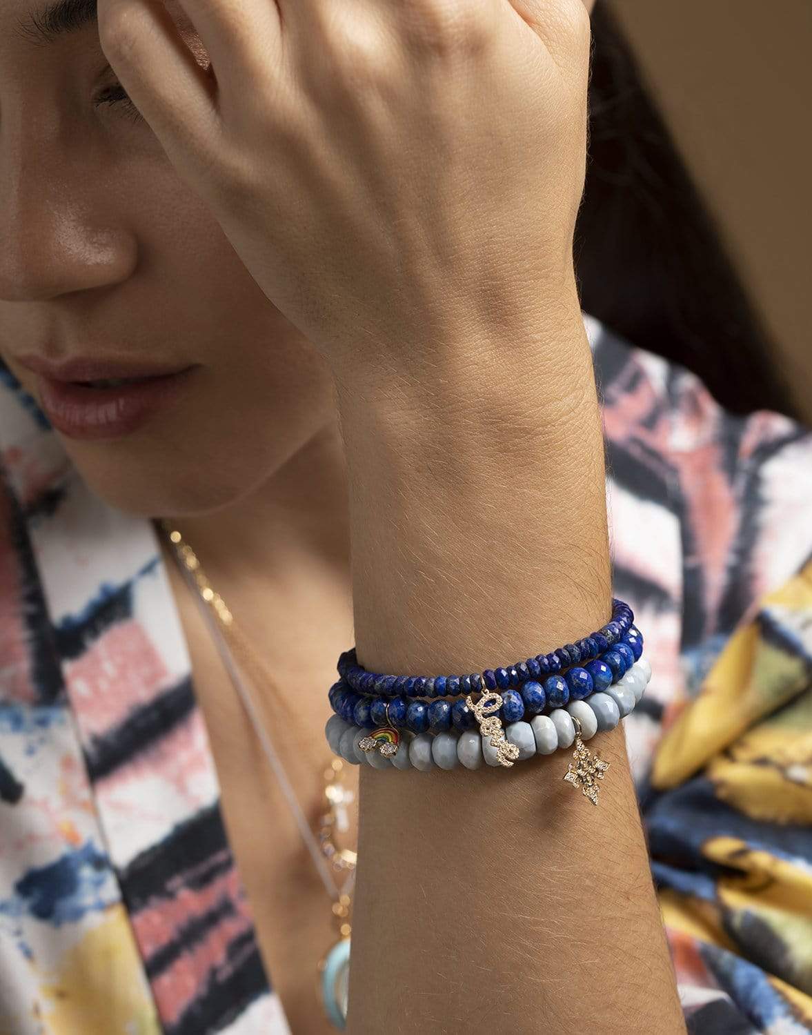 SYDNEY EVAN-Fleur De Lis Blue African Opal Bead Bracelet-YELLOW GOLD