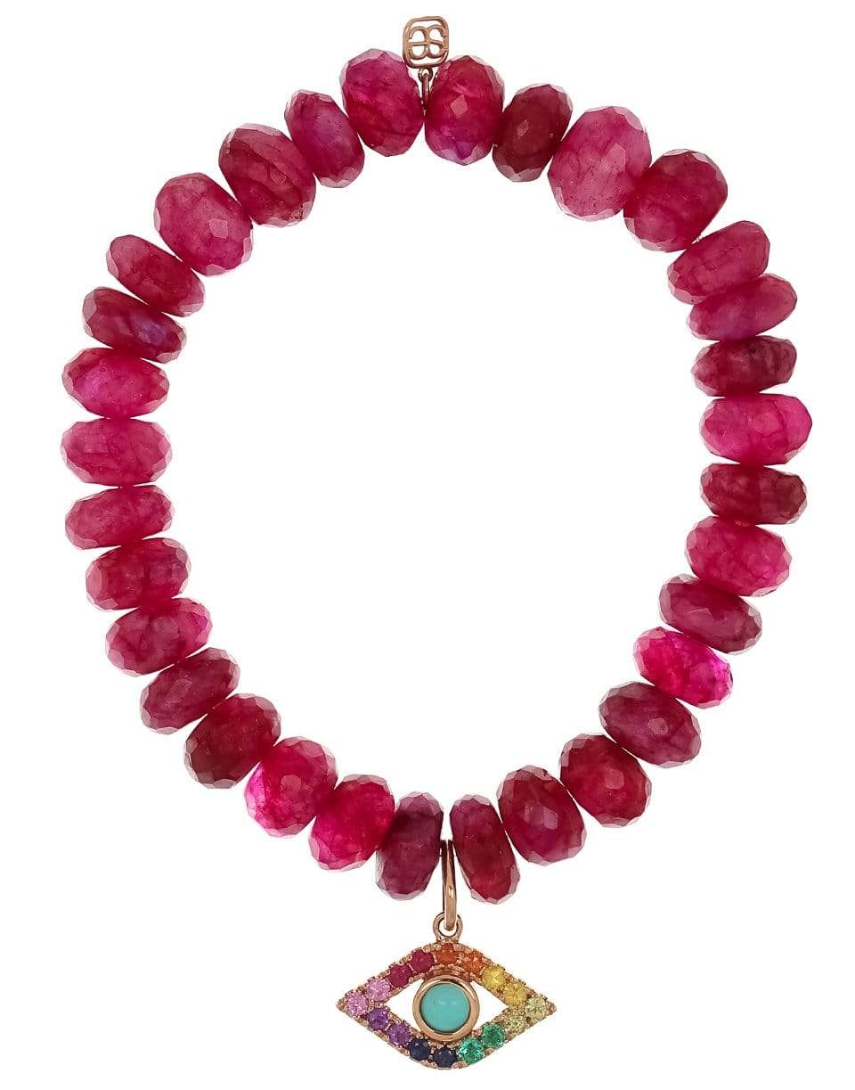 SYDNEY EVAN-Fuschia Quartz Evil Eye Bead Bracelet-YELLOW GOLD