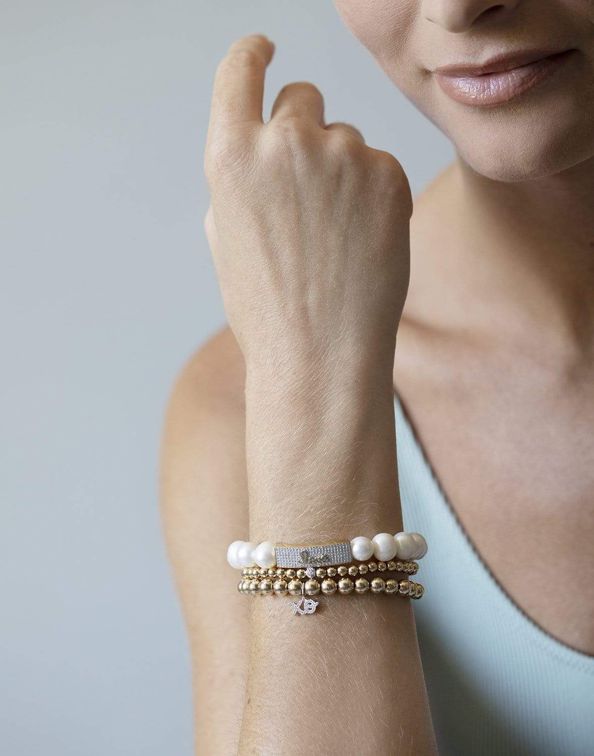 SYDNEY EVAN-Gold & Diamond Love Script Tableau on Pearls-YELLOW GOLD