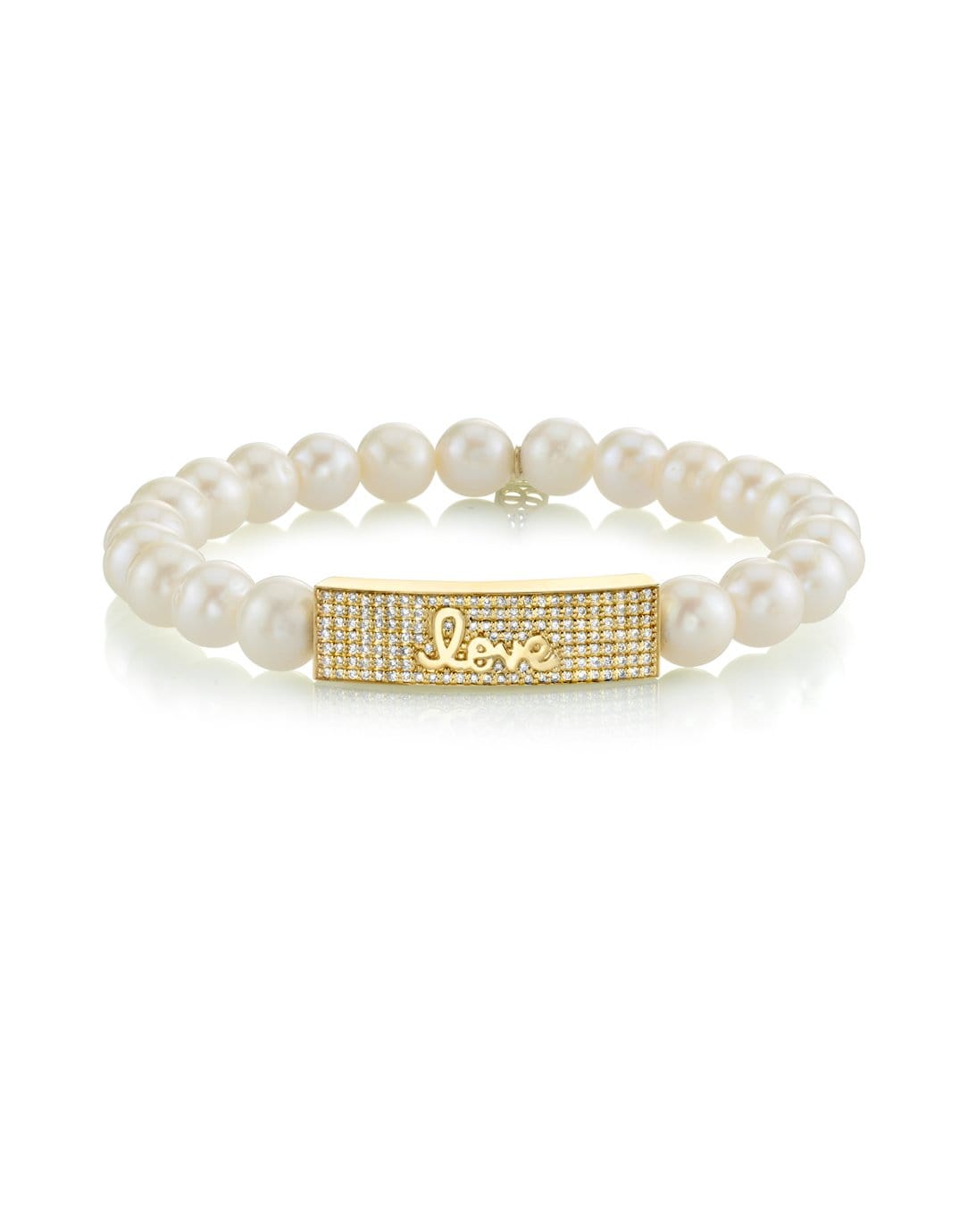 SYDNEY EVAN-Gold & Diamond Love Script Tableau on Pearls-YELLOW GOLD