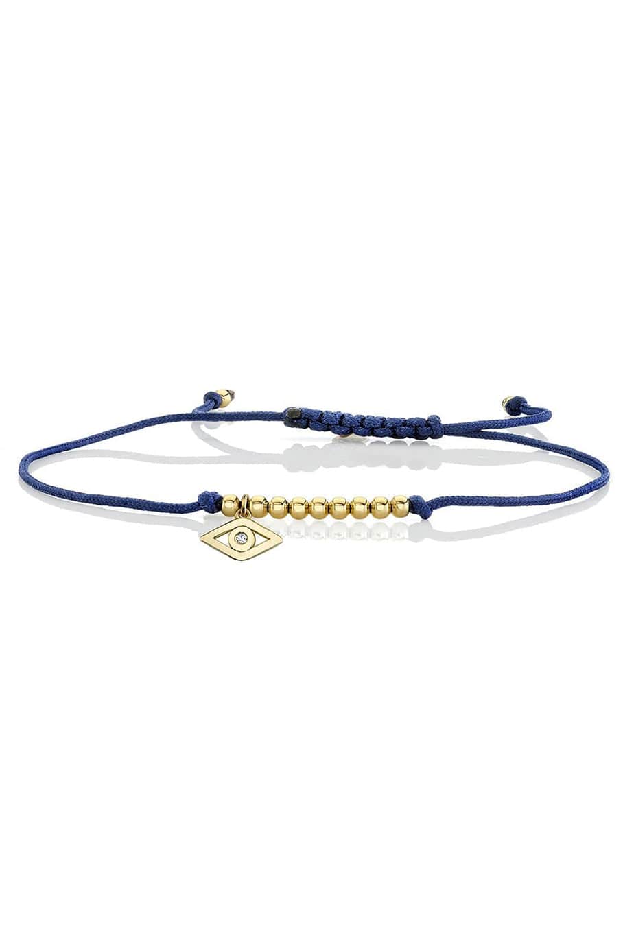 SYDNEY EVAN-Gold & Diamond Tiny Evil Eye Cord Bracelet-YELLOW GOLD