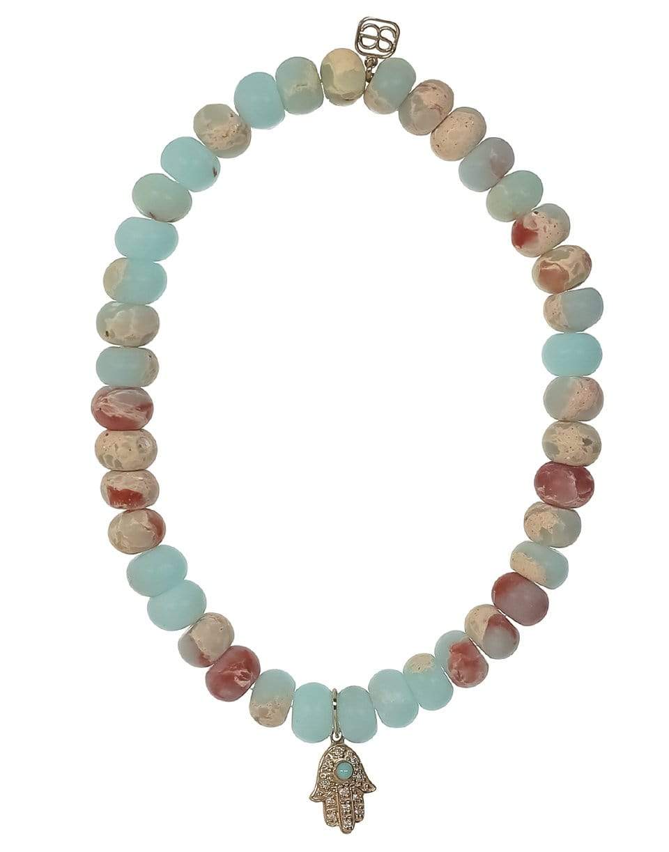 SYDNEY EVAN-Hamsa Jasper Bead Bracelet-YELLOW GOLD