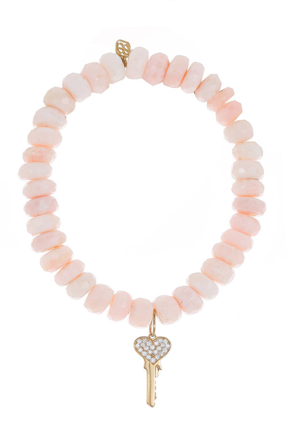 Heart Key Pink Opal Charm Bracelet-YELLOW GOLD-JEWELRYFINE JEWELBRACELET O-SYDNEY EVAN