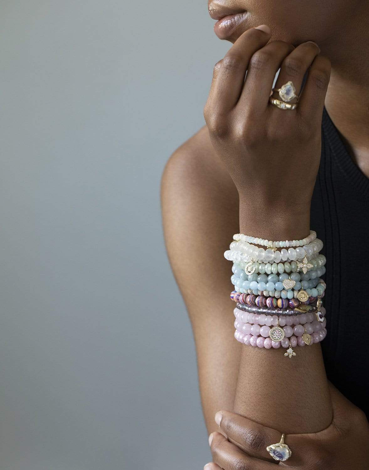 SYDNEY EVAN-Horseshoe Rainbow Moonstone Bracelet-YELLOW GOLD
