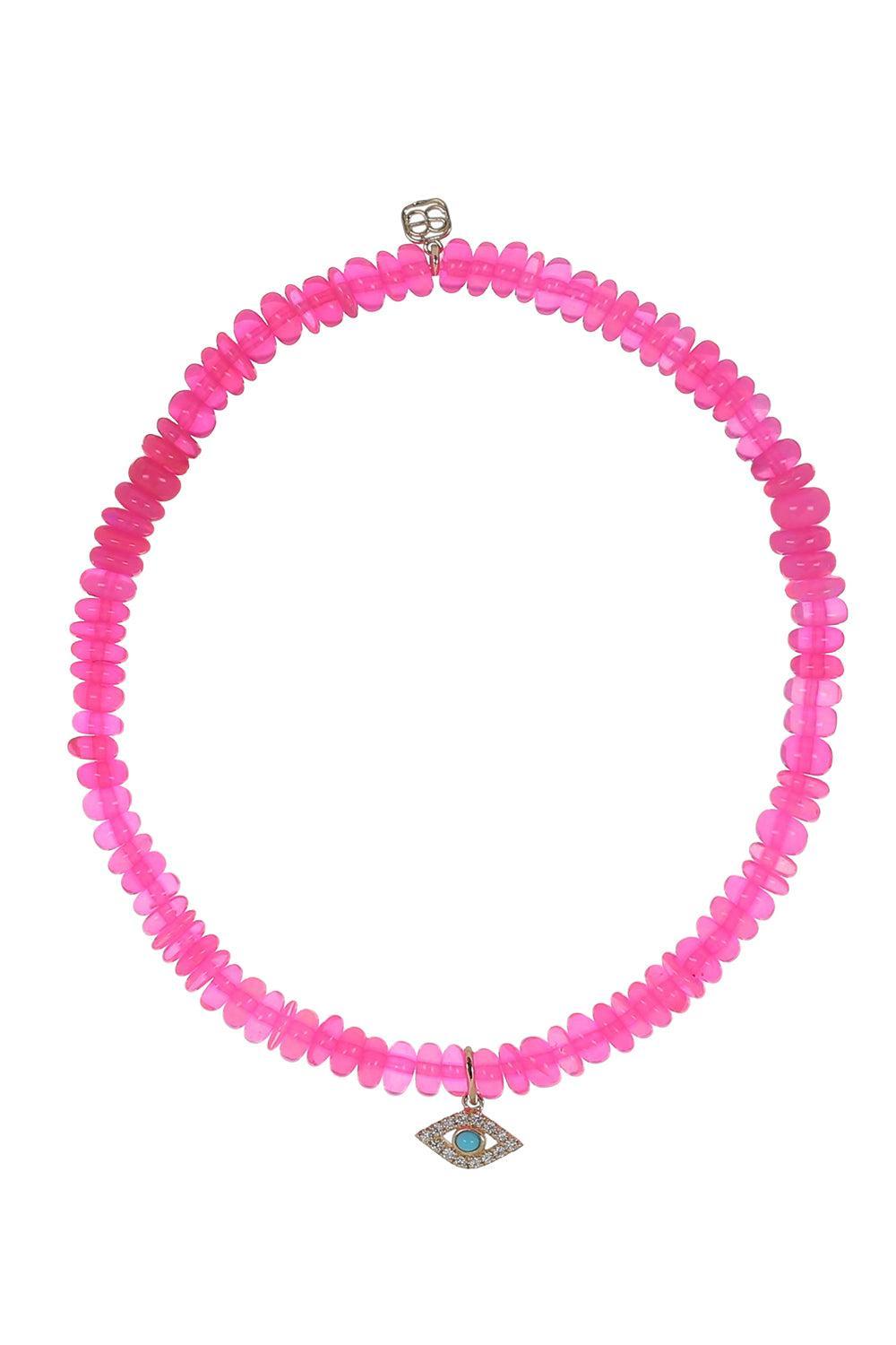 Hot Pink Opal Turquoise Evil Eye Charm Bracelet-YELLOW GOLD-JEWELRYFINE JEWELBRACELET O-SYDNEY EVAN