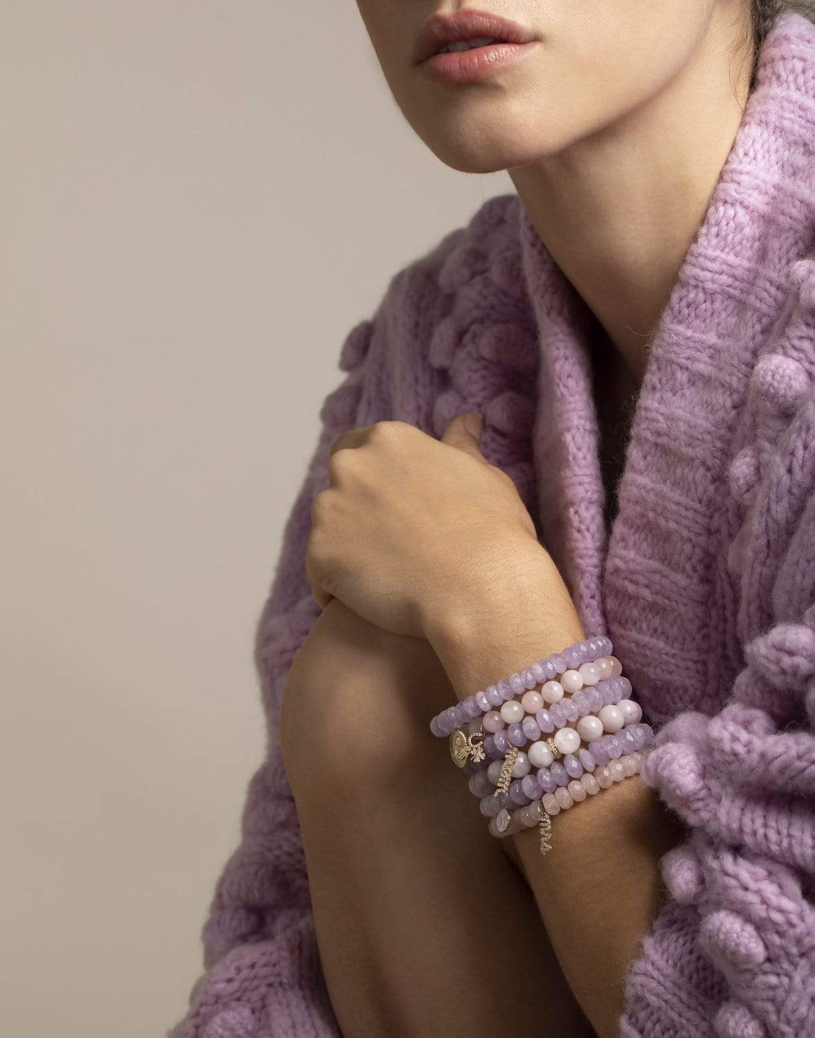 SYDNEY EVAN-Lavender Butterfly Amethyst Bead Bracelet-YELLOW GOLD