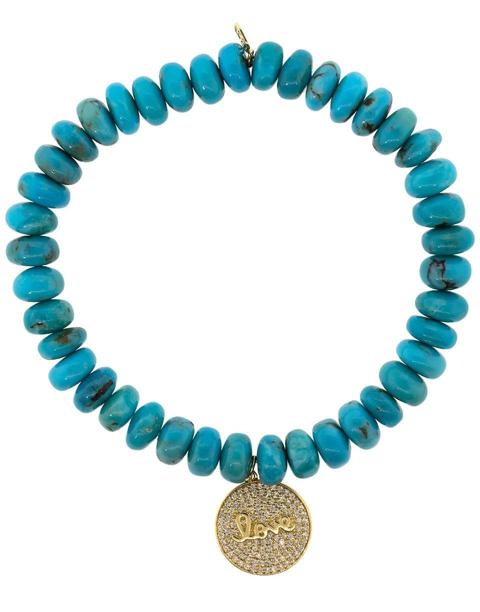 SYDNEY EVAN-Love Medallion Turquoise Bead Bracelet-YELLOW GOLD
